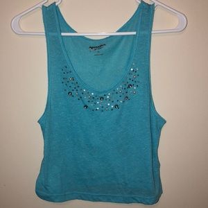 Blue Crop Top with Pearls and Bling